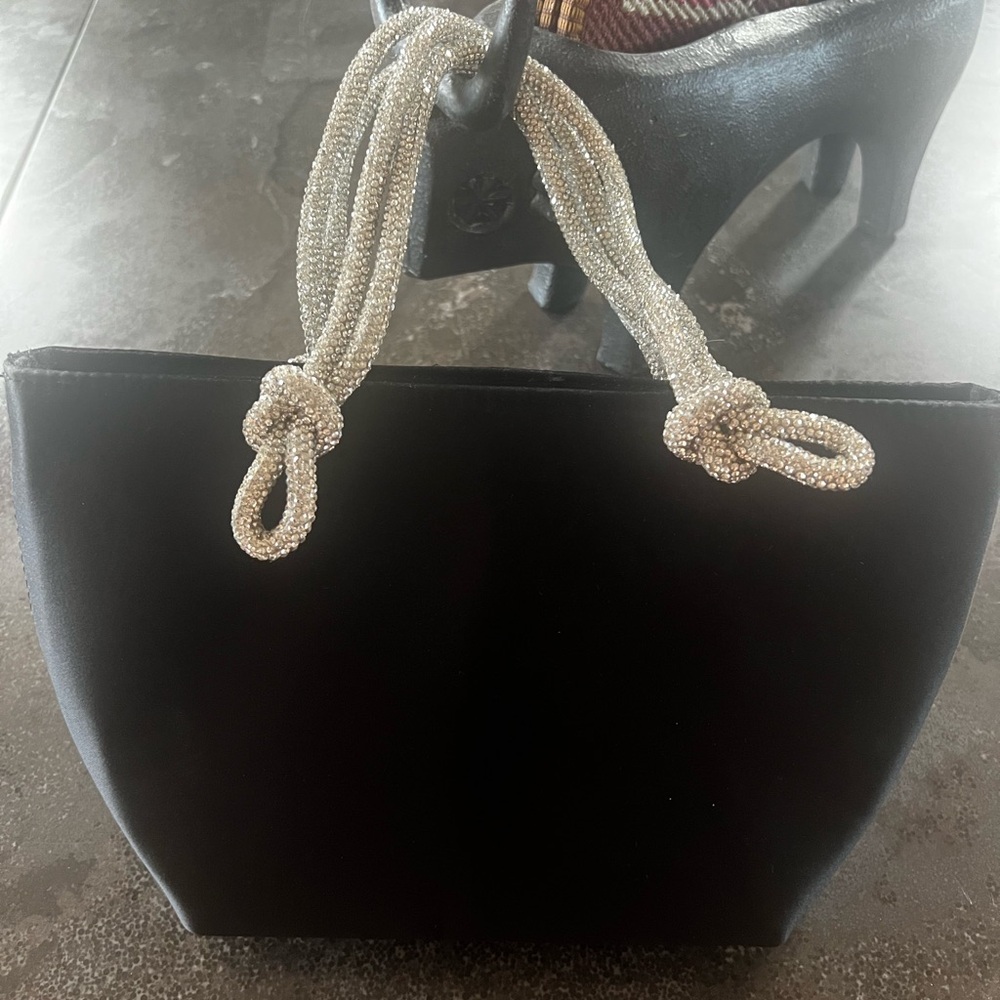 Elegant Black J Crew Handbag with Beaded Handles